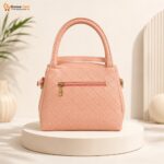 Elegant Structured Tote Handbag - Pink Quilted Design - Image 3