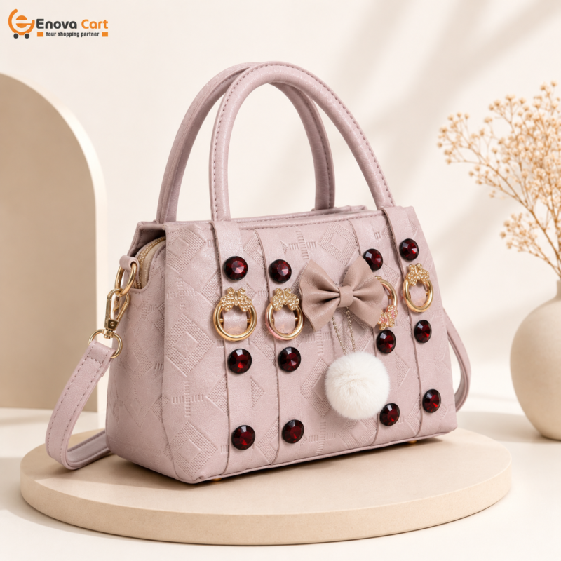 dusty pink embossed ladies handbag with bow pompom price in bangladesh enova cart