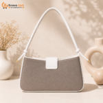 Premium Grey & White Two-Tone Leather Shoulder Bag with Knotted Strap & Gold Turn Lock - Image 2