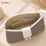 Premium Grey & White Two-Tone Leather Shoulder Bag with Knotted Strap & Gold Turn Lock - Image 3