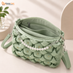 light green ladies woven handbag inside compartments space bd