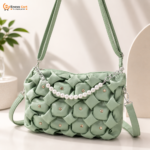 light green ladies woven handbag inside compartments space bd