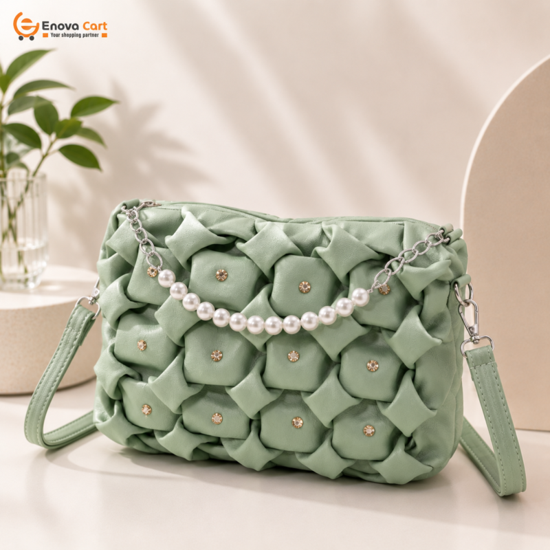 light green woven puffed shoulder bag with pearl chain price in bangladesh enova cart