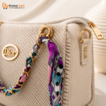 uxury Beige Woven Texture Ladies Shoulder Bag with Scarf Accent & Chain Strap - Image 5