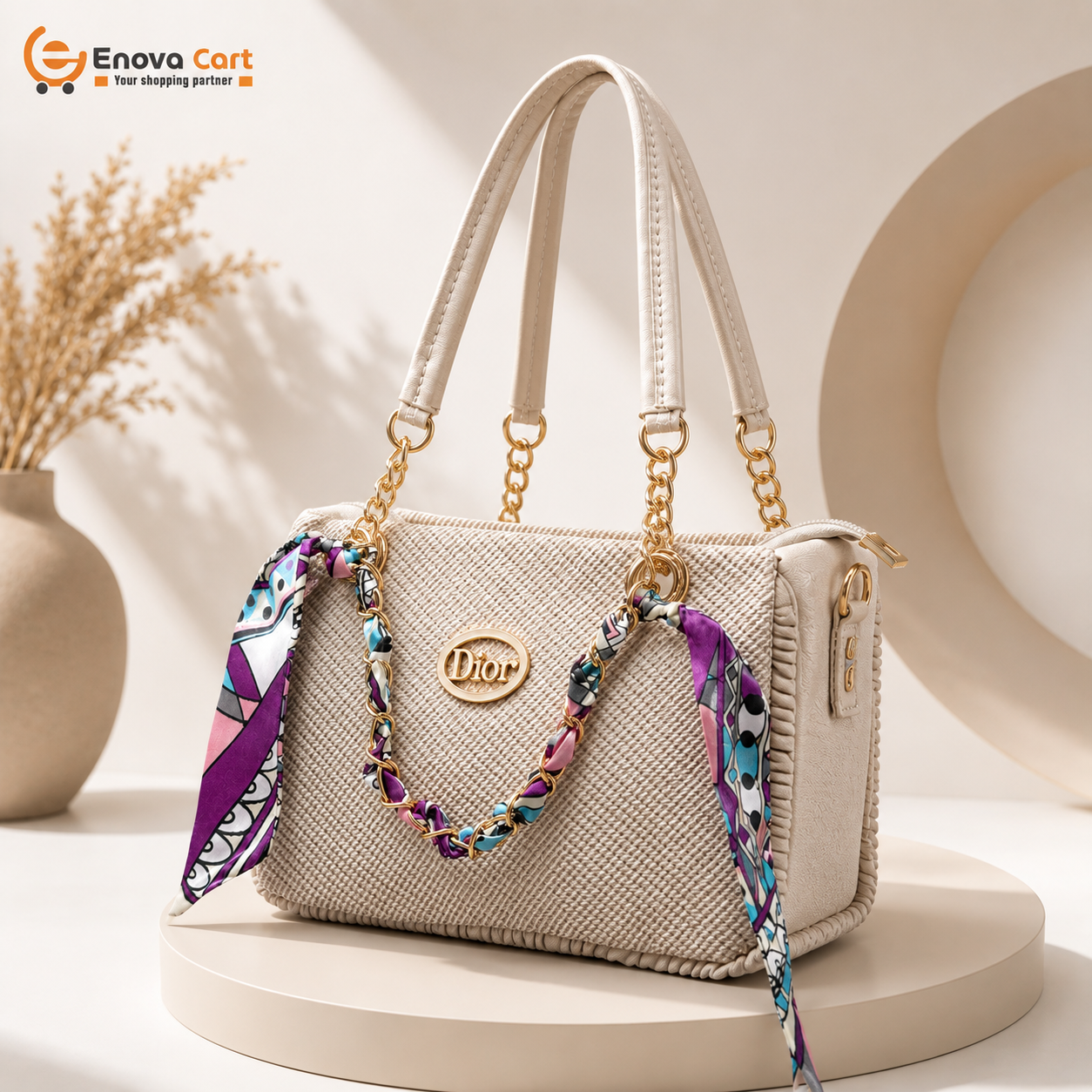 luxury-beige-woven-shoulder-bag-side-view-enova-cart-bangladesh luxury beige woven ladies shoulder bag price in bangladesh enova cart