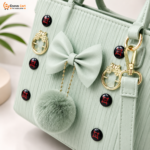 Premium Mint Green Stylish Handbag for Ladies with Bow Charm & Long Strap - Image 6
