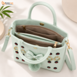 Premium Mint Green Stylish Handbag for Ladies with Bow Charm & Long Strap - Image 5