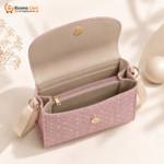 Glamorous Pink Shimmer Geometric Flap Crossbody Bag with Pearl Top Handle & Bow - Image 5