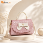 Glamorous Pink Shimmer Geometric Flap Crossbody Bag with Pearl Top Handle & Bow - Image 4