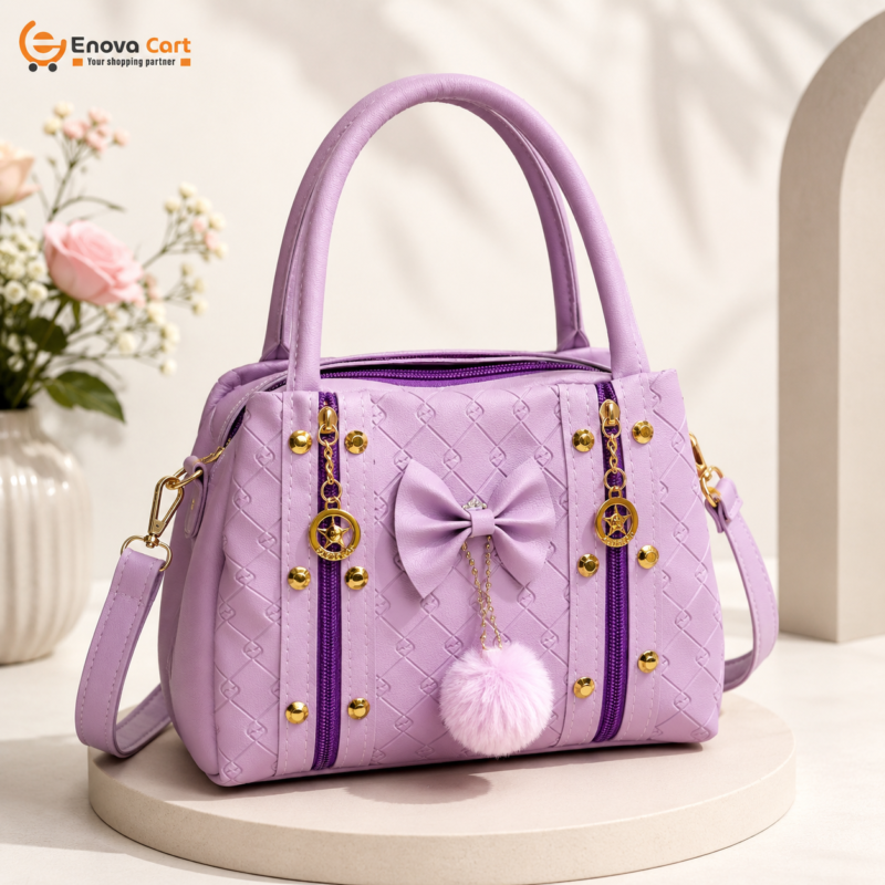 soft purple embossed leather ladies satchel handbag with bow pompom price in bangladesh enova cart