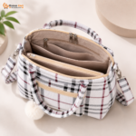 Premium Plaid Check Printed Ladies Handbag with Pompom Charm & Shoulder Strap - Image 3